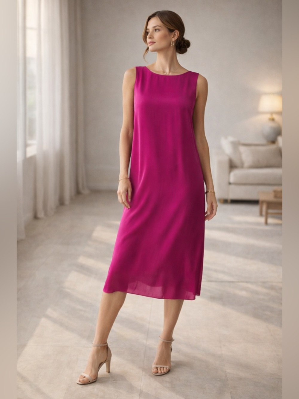 Eileen Fisher 100% Silk Shift Dress NWT Sangria Sleeveless Minimalist XXS